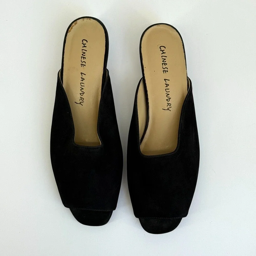 Vtg Y2K Chinese Laundry Womens Marilyn Mules Size 9 Suede Heels Minimalist 90s - Picture 6 of 10